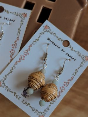 Boucles d'oreilles perles vieux livre + amazonite