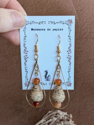 Boucles d’oreilles en perles de papier - Écho d'Encre - Or